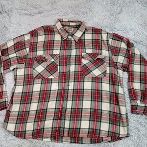 Old Toledo Mens Shirt Red Button Up 3XL Plaid Pockets‎ Workwear Chore Factory